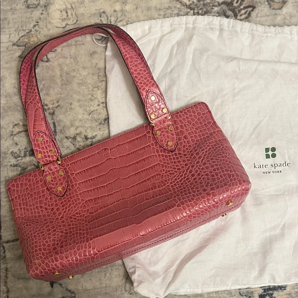 Kate Spade Pink Embossed Leather Satchel | Statement Shoulder Bag Gold Hardware